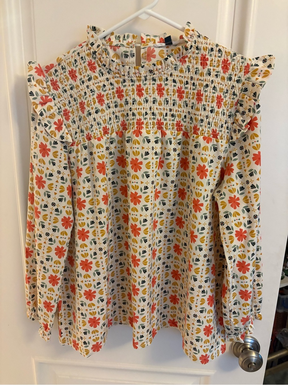 Michelle McDowell Floral Smocked Long-Sleeve Top
